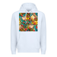 White honey and bee coffee cup with flowers and leopard seamless pattern bbs Premium Hoodie - BundleAndBundleShop