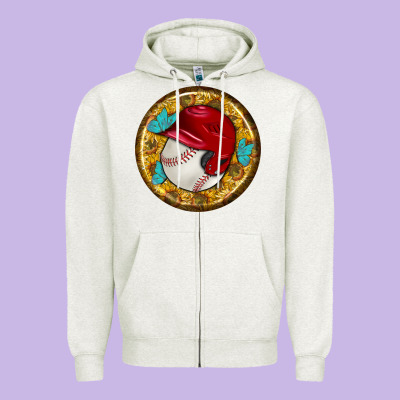 Baseball With Sunflower Round Earrings Zipper Hoodie Designed By Bundleandbundleshop