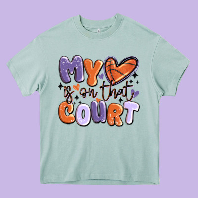 My Heart Is On That Court Heavy Core Tee Designed By Maliassmallbusiness