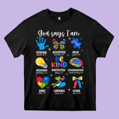 God Says I Am Autism Heavy Core Tee Designed By Jahusdesignshop