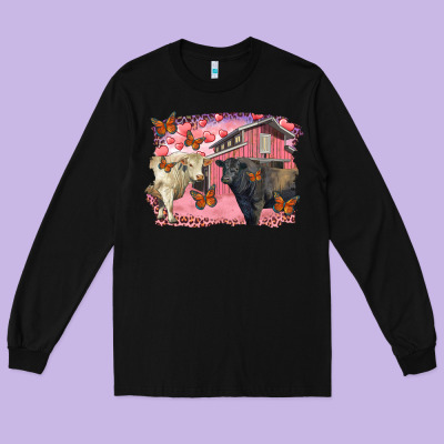 Valentine's Day Barn And Black Angus With Charolais Long Sleeve Tee Designed By Ranaportraitstore