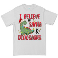 Dove Grey i believe in santa & dinosaurs Premium Tee - MaliasSmallBusiness