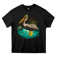 Black fishing pelican camp Heavy Core Tee - NancyCooperArtShop