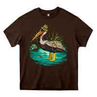 Chocolate Brown fishing pelican camp Heavy Core Tee - NancyCooperArtShop