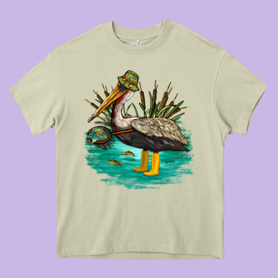 Fishing Pelican Camp Heavy Core Tee Designed By Nancycooperartshop