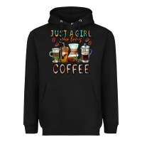 Black Just A Girl Who Loves Coffee Heavyweight Hoodie - CowhideDigitalArt