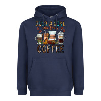 Navy Just A Girl Who Loves Coffee Heavyweight Hoodie - CowhideDigitalArt