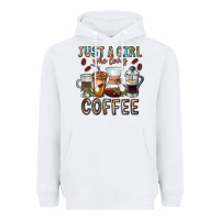 White Just A Girl Who Loves Coffee Heavyweight Hoodie - CowhideDigitalArt
