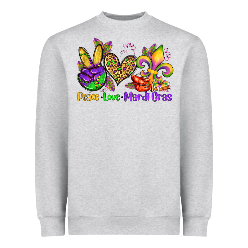 Peace Love Mardi Gras Olivia Heavyweight Sweatshirt by OliviaCreatesArt | Teevron