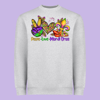 Peace Love Mardi Gras Olivia Heavyweight Sweatshirt Designed By Oliviacreatesart