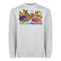 Heather Grey peace love mardi gras olivia Heavyweight Sweatshirt - OliviaCreatesArt