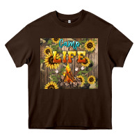 Chocolate Brown camp life Heavy Core Tee - NancyCooperArtShop
