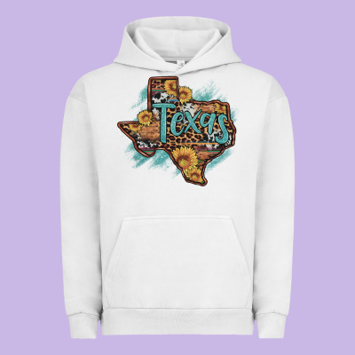 Leopard Cowhide Sunflower Texas Map Urban Hoodie Designed By Artiststas
