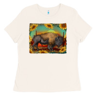 Western Bison With Sunset Background Ladies Tee | Teevron