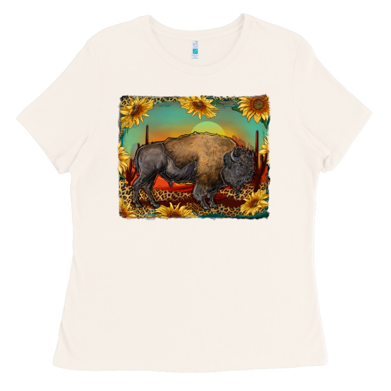 Western Bison With Sunset Background Ladies Tee by RanaPortraitStore | Teevron