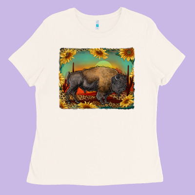 Western Bison With Sunset Background Ladies Tee Designed By Ranaportraitstore