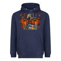 Navy autumn style with pumpkins Heavyweight Hoodie - CowhideDigitalArt