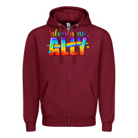 Burgundy Always An Ally Pride LGBTQ Zipper Hoodie - BundleAndBundleShop