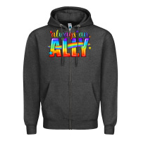 Charcoal Heather Always An Ally Pride LGBTQ Zipper Hoodie - BundleAndBundleShop
