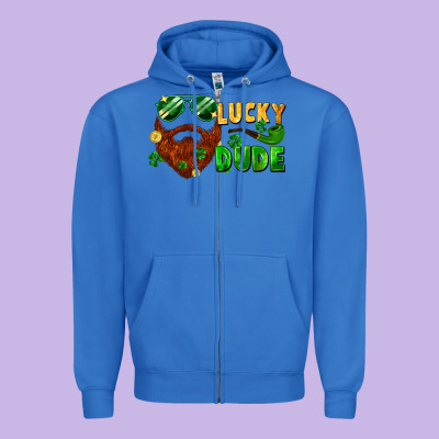 Lucky Dude Saint Patrick's Bearded Man Zipper Hoodie Designed By Fadigitalartstudio
