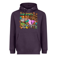 Plum Life Begins After Coffee Heavyweight Hoodie - CowhideDigitalArt