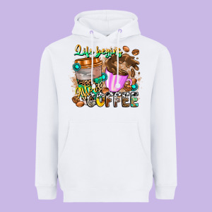 Life Begins After Coffee Heavyweight Hoodie Designed By Cowhidedigitalart