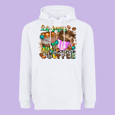 Life Begins After Coffee Heavyweight Hoodie Designed By Cowhidedigitalart