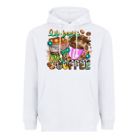 White Life Begins After Coffee Heavyweight Hoodie - CowhideDigitalArt