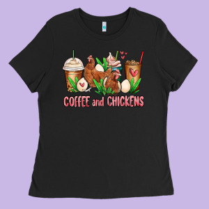 Chicken   Coffee Cups Ladies Tee Designed By Maliassmallbusiness