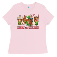 Bubblegum Pink chicken   coffee cups Ladies Tee - MaliasSmallBusiness