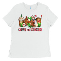 White chicken   coffee cups Ladies Tee - MaliasSmallBusiness