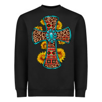 Black gemstone sunflower leopard cross Heavyweight Sweatshirt - OliviaCreatesArt