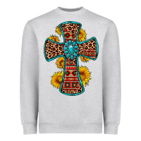 Heather Grey gemstone sunflower leopard cross Heavyweight Sweatshirt - OliviaCreatesArt