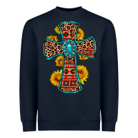 Navy gemstone sunflower leopard cross Heavyweight Sweatshirt - OliviaCreatesArt