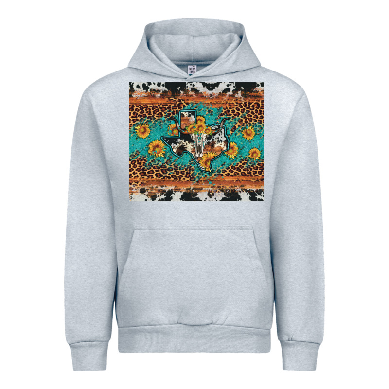 Bull Skull Texas Map Sunflower Leopard Cowhide Urban Hoodie by Artiststas | Teevron