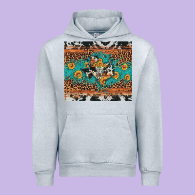 Bull Skull Texas Map Sunflower Leopard Cowhide Urban Hoodie Designed By Artiststas