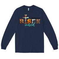 Navy he is risen indeed matthew 28 6 jesus christ easter Long Sleeve Tee - Jasminsmagicworld
