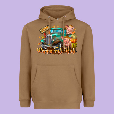 Farm Happy Fall Y'all Heavyweight Hoodie Designed By Cowhidedigitalart