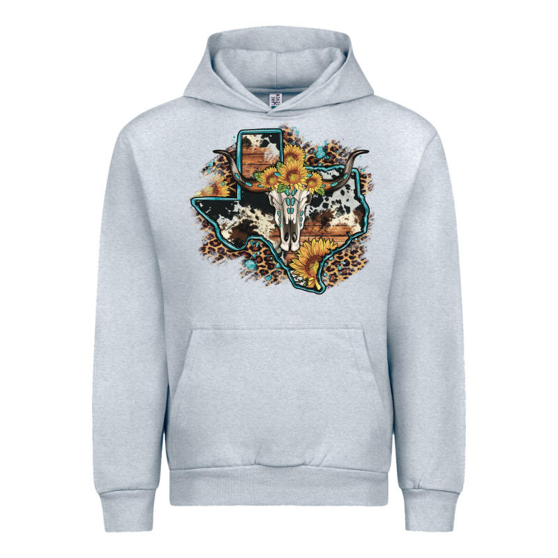 Bull Skull Leopard Cowhide Sunflower Texas Map Urban Hoodie by Artiststas | Teevron