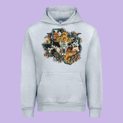 Bull Skull Leopard Cowhide Sunflower Texas Map Urban Hoodie Designed By Artiststas