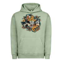 Pigment Oil Green bull skull leopard cowhide sunflower texas map Urban Hoodie - Artiststas