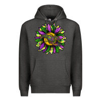 Charcoal Heather Mardi Gras Sunflower With Crawfish Premium Hoodie - BundleAndBundleShop
