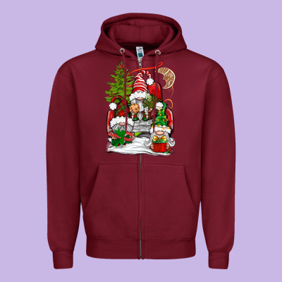 Christmas Gnome Truck Zipper Hoodie Designed By Bundleandbundleshop
