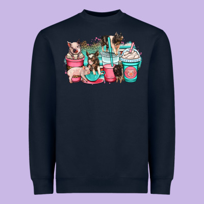 Pig Coffee Cups Heavyweight Sweatshirt Designed By Oliviacreatesart