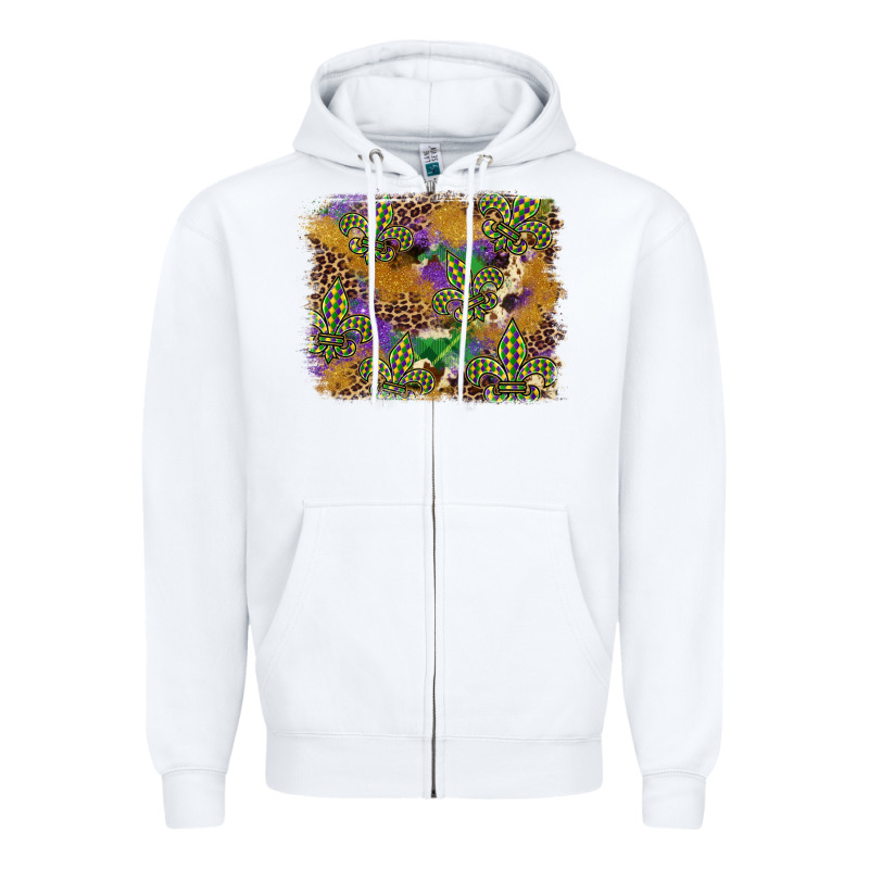 Mardi Gras Plaid Purple Glitter Cowhide  Leopard Zipper Hoodie by FaDigitalArtStudio | Teevron
