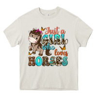 Cream just a girl who loves horses Heavy Core Tee - NancyCooperArtShop