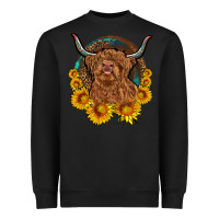 Black cow sunflower leopard Heavyweight Sweatshirt - OliviaCreatesArt