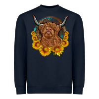 Navy cow sunflower leopard Heavyweight Sweatshirt - OliviaCreatesArt