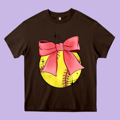 Coquette Softball Bow Heavy Core Tee Designed By Jahusdesignshop