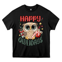 Black happy owlidays Heavy Core Tee - MaliasSmallBusiness